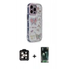 MARSİLYAN™- iPhone 15 Pro Max Kılıf Ahenk Modern Serisi - Şeffaf 360 Full Body Arka Koruyucu + Turuncu PVD Metal Kamera Lens
