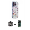 MARSİLYAN™- iPhone 15 Pro Max Kılıf Ahenk Modern Serisi - Şeffaf 360 Full Body Arka Koruyucu + Turuncu PVD Metal Kamera Lens