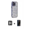 MARSİLYAN™- iPhone 15 Pro Max Kılıf Ahenk Modern Serisi - Siyah 3D Antistatik Hayalet Cam Ekran Koruyucu + Siyah PVD Metal Kamera Lens