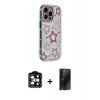 MARSİLYAN™- iPhone 15 Pro Max Kılıf Ahenk Modern Serisi - Siyah 3D Antistatik Hayalet Cam Ekran Koruyucu + Turuncu PVD Metal Kamera Lens