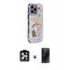MARSİLYAN™- iPhone 15 Pro Max Kılıf Ahenk Modern Serisi - Siyah 3D Antistatik Hayalet Cam Ekran Koruyucu + Turuncu PVD Metal Kamera Lens