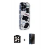 MARSİLYAN™- iPhone 15 Pro Max Kılıf Ahenk Modern Serisi - Siyah 3D Antistatik Hayalet Cam Ekran Koruyucu + Turuncu PVD Metal Kamera Lens