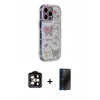 MARSİLYAN™- iPhone 15 Pro Max Kılıf Ahenk Modern Serisi - Siyah 3D Antistatik Hayalet Cam Ekran Koruyucu + Turuncu PVD Metal Kamera Lens
