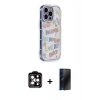 MARSİLYAN™- iPhone 15 Pro Max Kılıf Ahenk Modern Serisi - Siyah 3D Antistatik Hayalet Cam Ekran Koruyucu + Turuncu PVD Metal Kamera Lens