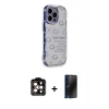 MARSİLYAN™- iPhone 15 Pro Max Kılıf Ahenk Modern Serisi - Siyah 3D Antistatik Hayalet Cam Ekran Koruyucu + Turuncu PVD Metal Kamera Lens