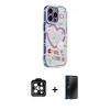 MARSİLYAN™- iPhone 15 Pro Max Kılıf Ahenk Modern Serisi - Siyah 3D Antistatik Hayalet Cam Ekran Koruyucu + Turuncu PVD Metal Kamera Lens