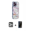 MARSİLYAN™- iPhone 15 Pro Max Kılıf Ahenk Modern Serisi - Siyah 3D Antistatik Hayalet Cam Ekran Koruyucu + PVD Metal Kamera Lens - LT