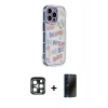 MARSİLYAN™- iPhone 15 Pro Max Kılıf Ahenk Modern Serisi - Siyah 3D Antistatik Hayalet Cam Ekran Koruyucu + PVD Metal Kamera Lens - LT
