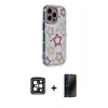 MARSİLYAN™- iPhone 15 Pro Max Kılıf Ahenk Modern Serisi - Siyah 3D Antistatik Hayalet Cam Ekran Koruyucu + PVD Metal Kamera Lens - SH