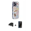 MARSİLYAN™- iPhone 15 Pro Max Kılıf Ahenk Modern Serisi - Siyah 3D Antistatik Hayalet Cam Ekran Koruyucu + Raze Metal Kamera Lens - GS