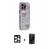 MARSİLYAN™- iPhone 15 Pro Max Kılıf Ahenk Modern Serisi - Siyah 3D Antistatik Hayalet Cam Ekran Koruyucu + PVD Metal Kamera Lens - LT