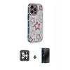 MARSİLYAN™- iPhone 15 Pro Max Kılıf Ahenk Modern Serisi - Siyah 3D Antistatik Hayalet Cam Ekran Koruyucu + PVD Metal Kamera Lens - GI