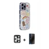 MARSİLYAN™- iPhone 15 Pro Max Kılıf Ahenk Modern Serisi - Siyah 3D Antistatik Hayalet Cam Ekran Koruyucu + PVD Metal Kamera Lens - LT
