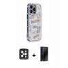 MARSİLYAN™- iPhone 15 Pro Max Kılıf Ahenk Modern Serisi - Siyah 3D Antistatik Hayalet Cam Ekran Koruyucu + PVD Metal Kamera Lens - SH