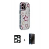 MARSİLYAN™- iPhone 15 Pro Max Kılıf Ahenk Modern Serisi - Siyah 3D Antistatik Hayalet Cam Ekran Koruyucu + PVD Metal Kamera Lens - LT