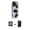 MARSİLYAN™- iPhone 15 Pro Max Kılıf Ahenk Modern Serisi - Siyah 3D Antistatik Hayalet Cam Ekran Koruyucu + Siyah PVD Metal Kamera Lens