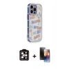 MARSİLYAN™- iPhone 15 Pro Max Kılıf Ahenk Modern Serisi - Siyah 3D Antistatik Mat Seramik Nano Ekran Koruyucu + PVD Metal Kamera Lens - TU