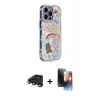 MARSİLYAN™- iPhone 15 Pro Max Kılıf Ahenk Modern Serisi - Siyah 3D Antistatik Mat Seramik Nano Ekran Koruyucu + Titanyum Gri Raze Metal Kamera Lens