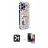 MARSİLYAN™- iPhone 15 Pro Max Kılıf Ahenk Modern Serisi - Siyah 3D Antistatik Mat Seramik Nano Ekran Koruyucu + Gri PVD Metal Kamera Lens