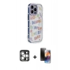 MARSİLYAN™- iPhone 15 Pro Max Kılıf Ahenk Modern Serisi - Siyah 3D Antistatik Mat Seramik Nano Ekran Koruyucu + PVD Metal Kamera Lens - GS