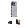 MARSİLYAN™- iPhone 15 Pro Max Kılıf Ahenk Modern Serisi - Siyah 3D Antistatik Mat Seramik Nano Ekran Koruyucu + Titanyum Gri Raze Metal Kamera Lens