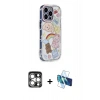 MARSİLYAN™- iPhone 15 Pro Max Kılıf Ahenk Modern Serisi - Siyah 3D Antistatik Seramik Nano Ekran Koruyucu + PVD Metal Kamera Lens - GS