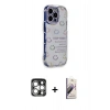 MARSİLYAN™- iPhone 15 Pro Max Kılıf Ahenk Modern Serisi - Siyah Bilvis 3D Mat Cam Ekran Koruyucu + Gümüş PVD Metal Kamera Lens