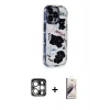 MARSİLYAN™- iPhone 15 Pro Max Kılıf Ahenk Modern Serisi - Siyah Bilvis 3D Mat Cam Ekran Koruyucu + Gümüş PVD Metal Kamera Lens