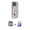 MARSİLYAN™- iPhone 15 Pro Max Kılıf Ahenk Modern Serisi - Siyah Bilvis 5in1 5D Magic Hayalet Cam Ekran Koruyucu + PVD Metal Kamera Lens - GS