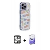 MARSİLYAN™- iPhone 15 Pro Max Kılıf Ahenk Modern Serisi - Siyah Bilvis 5in1 5D Magic Hayalet Cam Ekran Koruyucu + PVD Metal Kamera Lens - GS