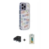 MARSİLYAN™- iPhone 15 Pro Max Kılıf Ahenk Modern Serisi - Siyah Polymer Nano Ekran Koruyucu + Lacivert Raze Metal Kamera Lens
