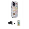 MARSİLYAN™- iPhone 15 Pro Max Kılıf Ahenk Modern Serisi - Siyah Polymer Nano Ekran Koruyucu + Lacivert Raze Metal Kamera Lens