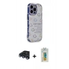 MARSİLYAN™- iPhone 15 Pro Max Kılıf Ahenk Modern Serisi - Siyah Polymer Nano Ekran Koruyucu + Lacivert Raze Metal Kamera Lens