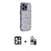 MARSİLYAN™- iPhone 15 Pro Max Kılıf Ahenk Modern Serisi - Siyah Vanessa Magic Hayalet Cam + Lacivert PVD Metal Kamera Lens