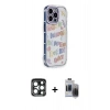 MARSİLYAN™- iPhone 15 Pro Max Kılıf Ahenk Modern Serisi - Siyah Vanessa Magic Hayalet Cam + Lacivert PVD Metal Kamera Lens