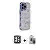 MARSİLYAN™- iPhone 15 Pro Max Kılıf Ahenk Modern Serisi - Siyah Vanessa Magic Hayalet Cam + Siyah PVD Metal Kamera Lens