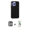 MARSİLYAN™- iPhone 15 Pro Max Kılıf Ahenk Serisi - Şeffaf Pasifik Cam Ekran Koruyucu + PVD Metal Kamera Lens - LT