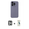 MARSİLYAN™- iPhone 15 Pro Max Kılıf Ahenk Serisi - Şeffaf Pasifik Cam Ekran Koruyucu + PVD Metal Kamera Lens - LT