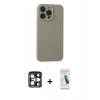MARSİLYAN™- iPhone 15 Pro Max Kılıf Ahenk Serisi - Şeffaf Pasifik Cam Ekran Koruyucu + PVD Metal Kamera Lens - LT