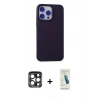 MARSİLYAN™- iPhone 15 Pro Max Kılıf Ahenk Serisi - Şeffaf Pasifik Cam Ekran Koruyucu + PVD Metal Kamera Lens - LT