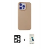 MARSİLYAN™- iPhone 15 Pro Max Kılıf Ahenk Serisi - Şeffaf Pasifik Cam Ekran Koruyucu + PVD Metal Kamera Lens - LT