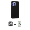 MARSİLYAN™- iPhone 15 Pro Max Kılıf Ahenk Serisi - Şeffaf Pasifik Cam Ekran Koruyucu + PVD Metal Kamera Lens - GI