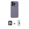 MARSİLYAN™- iPhone 15 Pro Max Kılıf Ahenk Serisi - Şeffaf Pasifik Cam Ekran Koruyucu + PVD Metal Kamera Lens - GI
