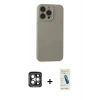 MARSİLYAN™- iPhone 15 Pro Max Kılıf Ahenk Serisi - Şeffaf Pasifik Cam Ekran Koruyucu + PVD Metal Kamera Lens - GI
