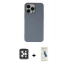 MARSİLYAN™- iPhone 15 Pro Max Kılıf Ahenk Serisi - Şeffaf Pasifik Cam Ekran Koruyucu + PVD Metal Kamera Lens - GI