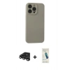 MARSİLYAN™- iPhone 15 Pro Max Kılıf Ahenk Serisi - Şeffaf Pasifik Cam Ekran Koruyucu + Raze Metal Kamera Lens - TMGI