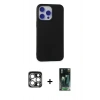 MARSİLYAN™- iPhone 15 Pro Max Kılıf Ahenk Serisi - Siyah 360 Mat Full Body Arka Koruyucu + PVD Metal Kamera Lens - GS