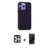 MARSİLYAN™- iPhone 15 Pro Max Kılıf Ahenk Serisi - Siyah 3D Antistatik Hayalet Cam Ekran Koruyucu + PVD Metal Kamera Lens - LT