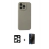 MARSİLYAN™- iPhone 15 Pro Max Kılıf Ahenk Serisi - Siyah 3D Antistatik Hayalet Cam Ekran Koruyucu + PVD Metal Kamera Lens - LT