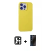 MARSİLYAN™- iPhone 15 Pro Max Kılıf Ahenk Serisi - Siyah 3D Antistatik Hayalet Cam Ekran Koruyucu + PVD Metal Kamera Lens - LT